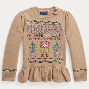 POLO RALPH LAUREN Girl's Intarsia Knit Wool Blend Peplum Sweater